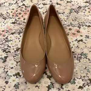 JCrew Lily Patent Leather Ballet Flat Nude with Gold Heel 8.5